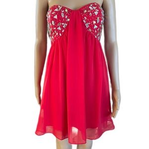 Morgan & Co Red Sleeveless Rhinestone Embellished Fit & Flare Dress Size 1/2